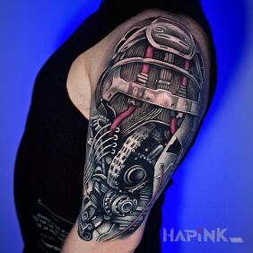 Tattoo Biomechanical arm tattoo on the upper arm motif: 3D style: realistic