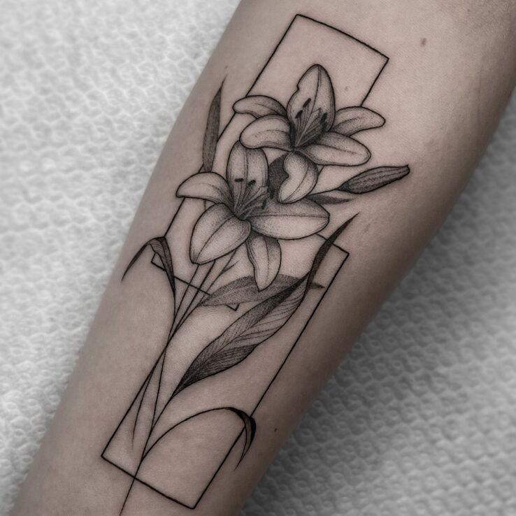 Tattoo Delicate Flower in flowers motif and graphic / illustrative style on the forearm