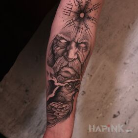 Tattoo Nordic! on the forearm motif: faces style: Celtic / Nordic