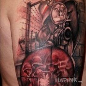 Tattoo Polish sniper on the upper arm motif: patriotic