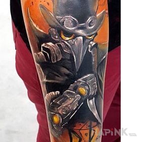 Tattoo Dr. Plaque on the forearm motif: characters