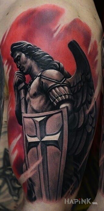 Tattoo Archanioł in characters motif on the upper arm