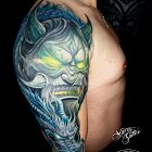 Tatuaż demon tatuaż na ramieniu, motyw: demony, styl: realistyczne