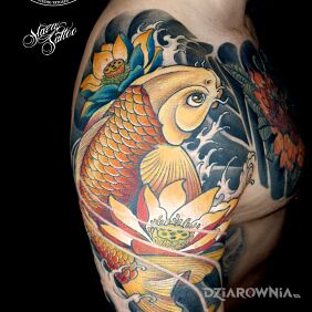 Tatuaż Ryba koi na ramieniu motyw: kolorowe styl: japońskie / irezumi