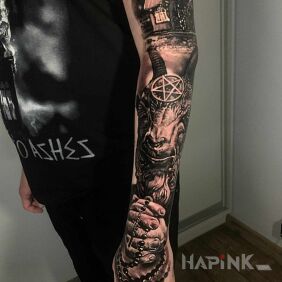Tattoo Goat :) on the hand motif: dark style: realistic