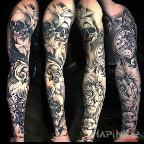 Tattoo Mixed motifs on the bicep motif: objects style: realistic