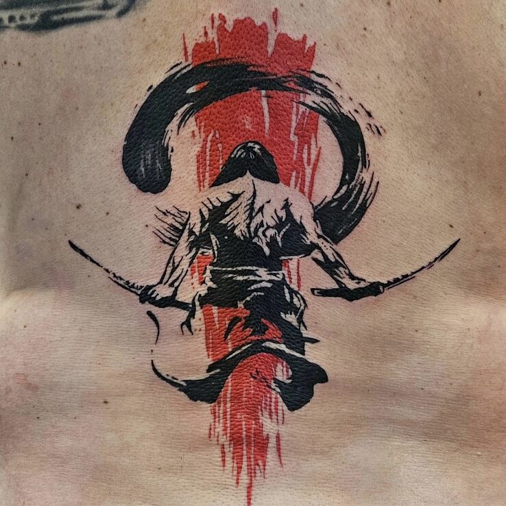 Tatuaż samurai w motywie postacie i stylu graficzne / ilustracyjne na plecach