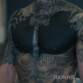 Tattoo Blackwork on the chest. on the chest motif: other style: blackwork / blackout