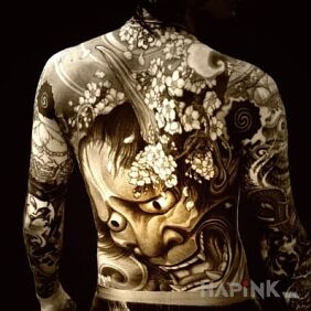 Tattoo Mask on the forearm motif: flowers style: japanese / irezumi