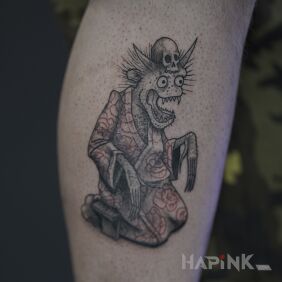 Tattoo Graphic insert. on the calf motif: black and gray style: graphic / illustrative