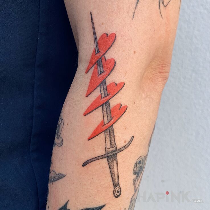 Tattoo Sztylet. in Love motif and graphic / illustrative style On the arm