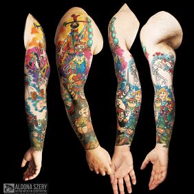 Tattoo Comic Book Youth on the wrist motif: characters style: cartoon / comic book