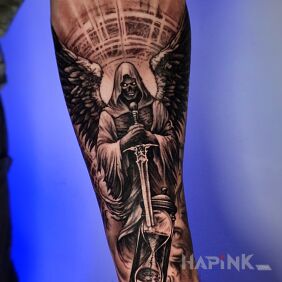 Tattoo Angel of death with a sword on the forearm on the forearm motif: objects style: graphic / illustrative