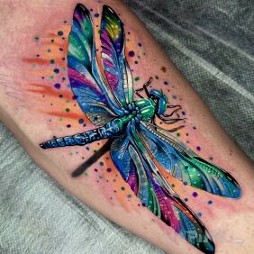 Tattoo Dragonfly on the forearm motif: 3D style: realistic