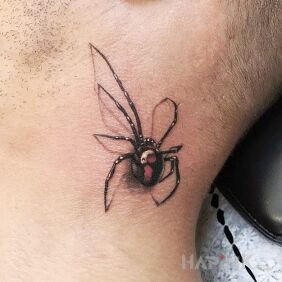 Tattoo Spider on the neck motif: 3D style: realistic