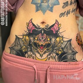 Tattoo Bat cover on the stomach motif: animals style: neo-traditional