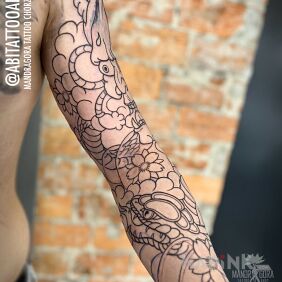 Tattoo Japanese sleeve II on the bicep motif: sleeves style: contour / linework