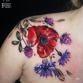 Tattoo Wildflowers on the collarbone motif: flowers style: realistic