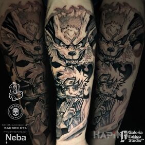 Tattoo Naruto kurama anime on the tibia motif: characters style: graphic / illustrative