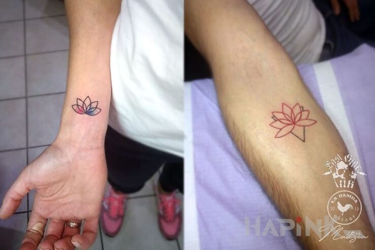 Tattoo Lotos in Love motif on the forearm