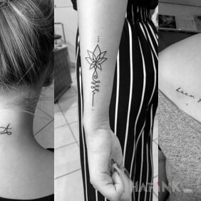 Tattoo Babies on the collarbone motif: lettering