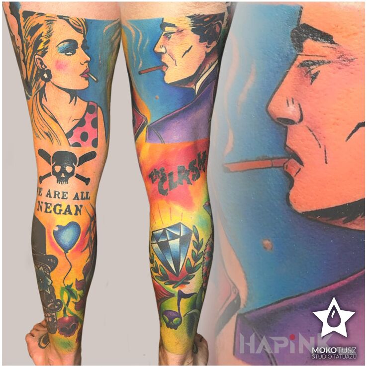 Tattoo Kolorowe nogawki in legsleeves motif and graphic / illustrative style on the calf
