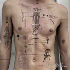 Tattoo Very small tattoo inserts on the bicep motif: other style: graphic / illustrative