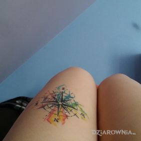 Tatuaż Róża wiatrów na nodze motyw: pozostałe