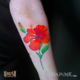 Tattoo Red flower On the arm motif: colorful style: realistic