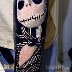 Tattoo Halloween, Jack On the arm motif: black and gray style: cartoon / comic book