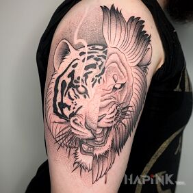 Tattoo Lion & tiger On the arm motif: animals style: graphic / illustrative