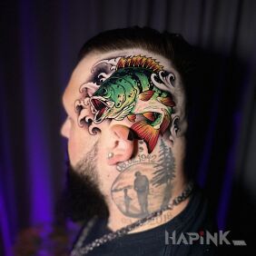 Tattoo Perch on the head motif: colorful style: graphic / illustrative