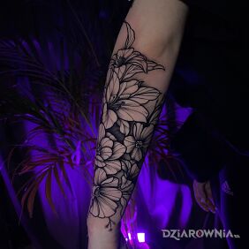 Tatuaż Kwiaty na ręce motyw: kwiaty styl: kontury / linework