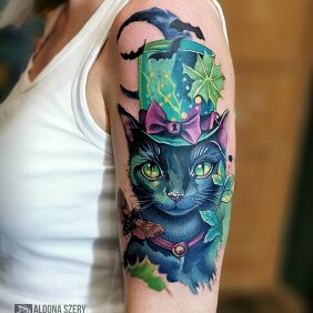 Tattoo Magic Cat On the arm motif: animals style: newschool