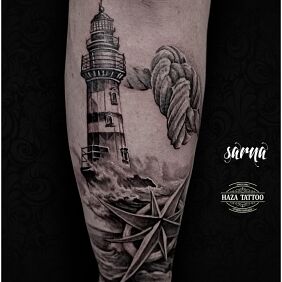 Tattoo Lighthouse sea On the arm motif: nature style: realistic