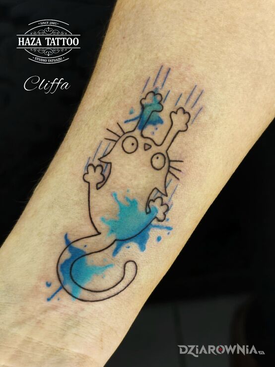 Tatuaż kotek w motywie zwierzęta i stylu watercolor na przedramieniu