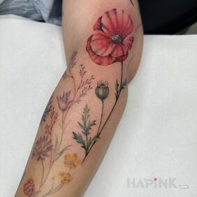 Tattoo Flowers for Dominika on the forearm motif: nature style: realistic