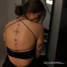 Tatuaż Delikatny ornament na plecach na plecach motyw: czarno-szare styl: kontury / linework