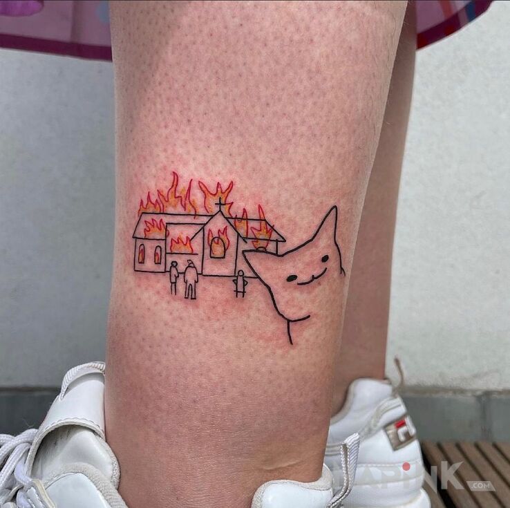 Tattoo Kot anarchista in funny motif and ignorant style near the ankle