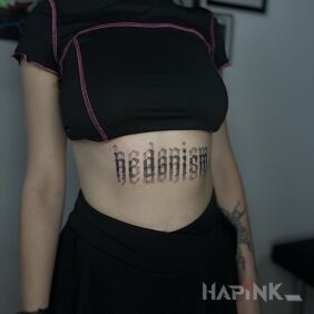 Tattoo Blurry Tattoo underboob motif: black and gray style: calligraphy
