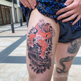 Tatuaż Oni na udzie motyw: kolorowe styl: japońskie / irezumi
