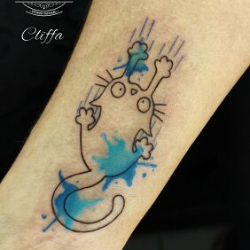 Tattoo Cat tattoo On the arm motif: funny style: Watercolor