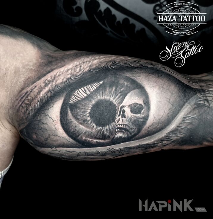 Tattoo Eye tattoo in dark motif and realistic style On the arm