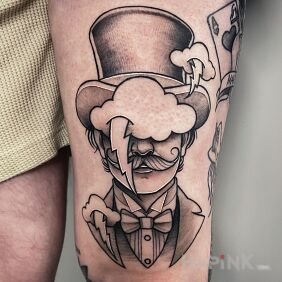 Tattoo Oldschool gentleman on the leg motif: characters style: surrealistic