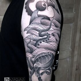 Tattoo Sea Tales on Skin On the arm motif: nature style: dotwork