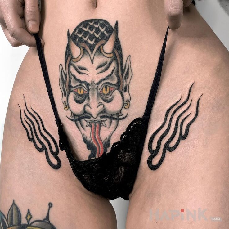 Tattoo Diabolo in colorful motif and oldschool style intimate