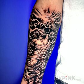 Tattoo Greek god on the forearm on the forearm motif: fantasy style: graphic / illustrative