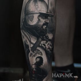 Tattoo Hussar on the leg motif: characters style: realistic