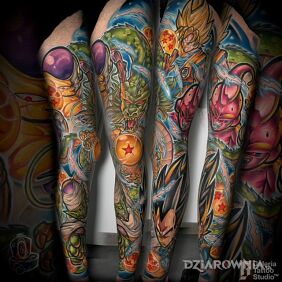 Tatuaż Nogawka Dragon Ball na łydce motyw: twarze styl: kreskówkowe / komiksowe