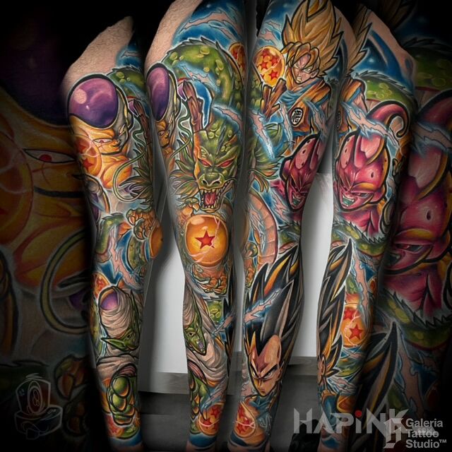 Tattoo Nogawka Dragon Ball in legsleeves motif and cartoon / comic book style on the calf